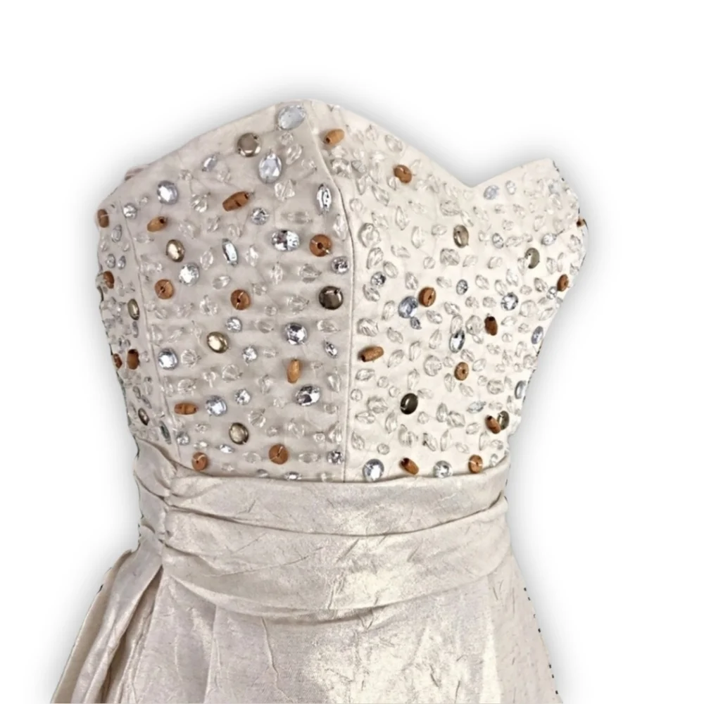 Mark + James ✦ Champagne Beaded Balloon Skirt Mini Dress ✦ Strapless Tube 4 NWT - Picture 11 of 16